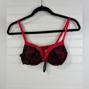 Adore Me women’s red & black lace push-up bra, NWT. Size 34B